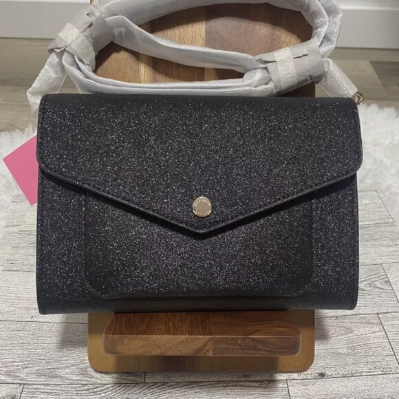 Kate Spade Glitter Tinsel Black Flap Crossbody K9336 NWT